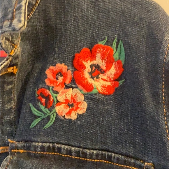 J Crew Jean Jacket with flower stitching - Picture 3 of 4